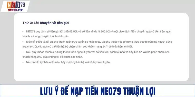 Lưu ý để nạp tiền NEO79 thuận lợi