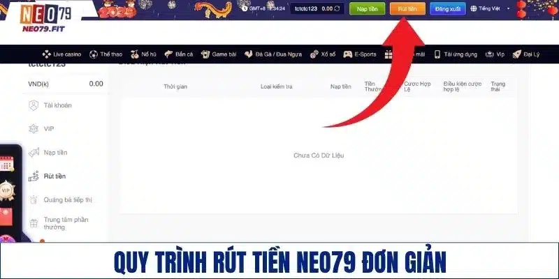 Quy trình rút tiền NEO79 đơn giản